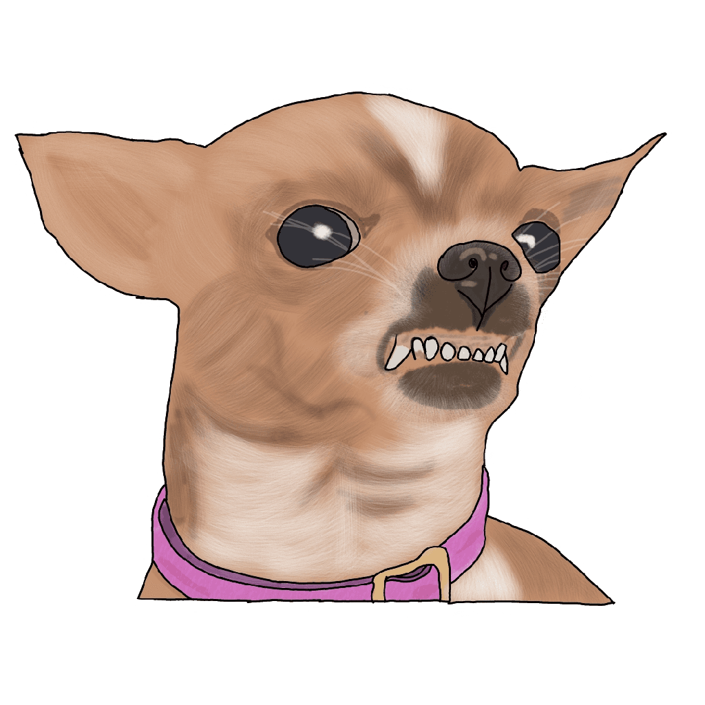 A drawing of a snarling chihuahua.