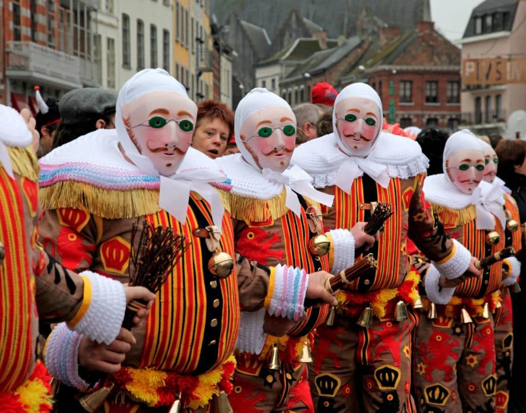 People dressed in traditional Carnival costumes in Belgium