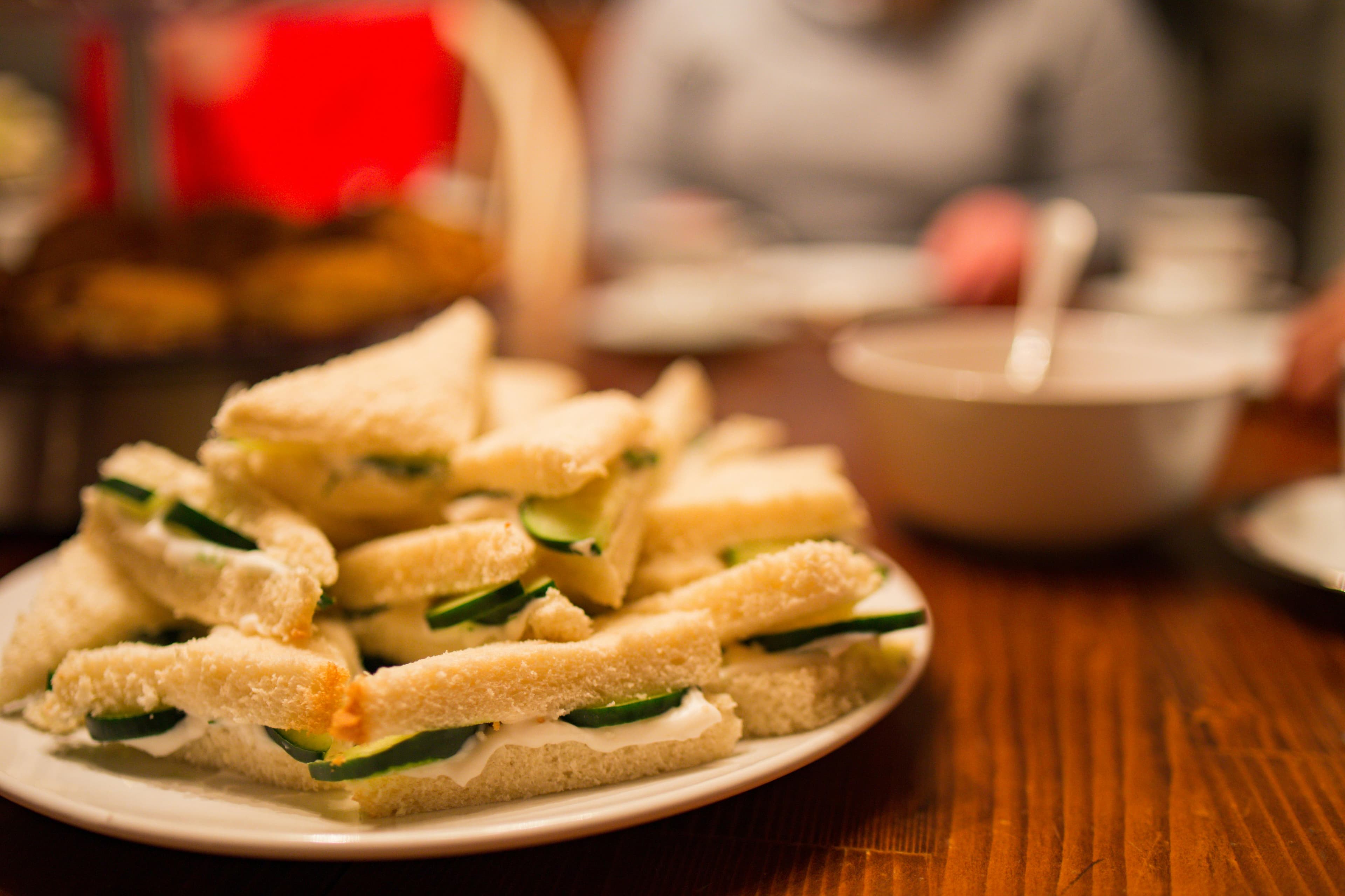 A plate of sandwiches.