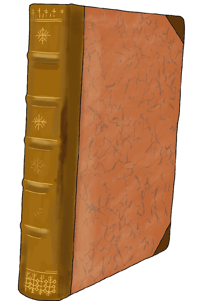 A narrow book with a hard, leather binding.