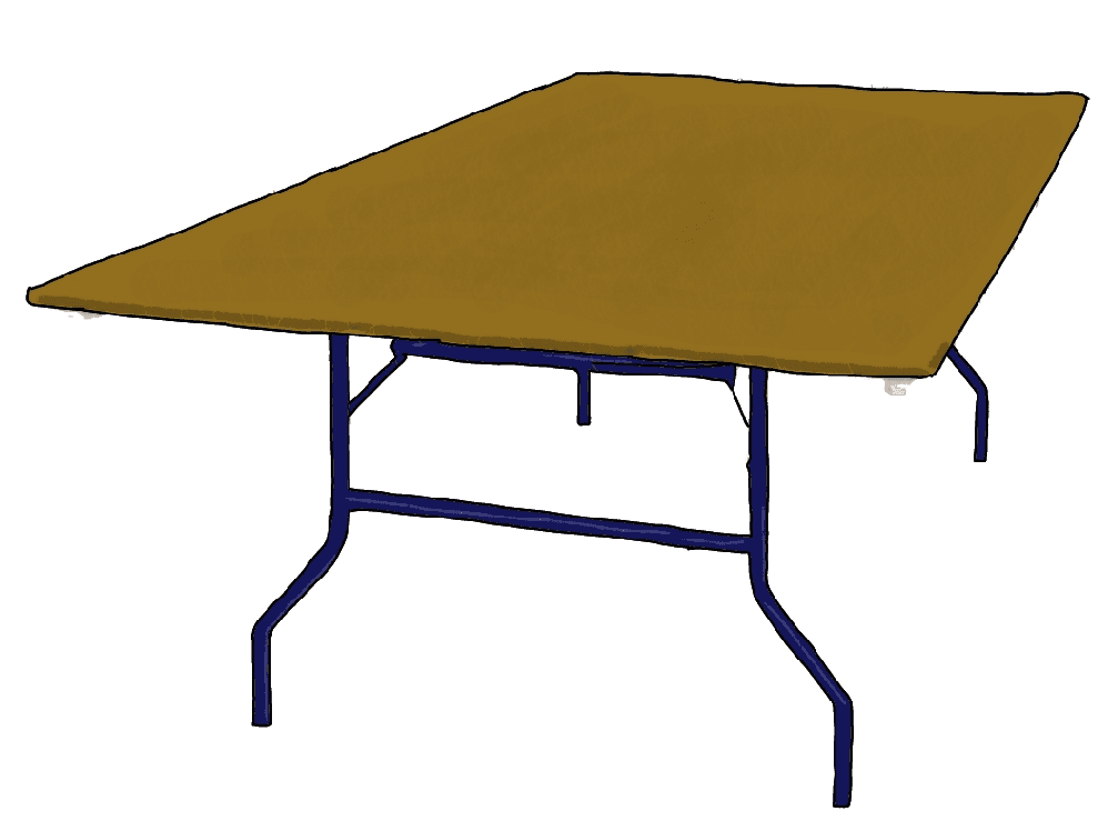 A drawing of a folding table that looks like it is close to being a square.
