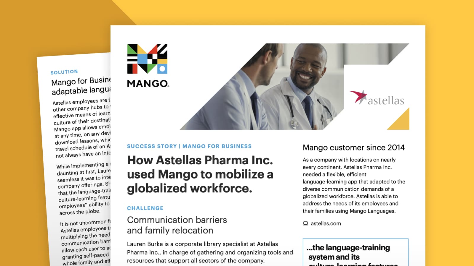 Cover of the Astellas case study: 'How Astellas Pharma Inc. used Mango to mobilize a globalized workforce'