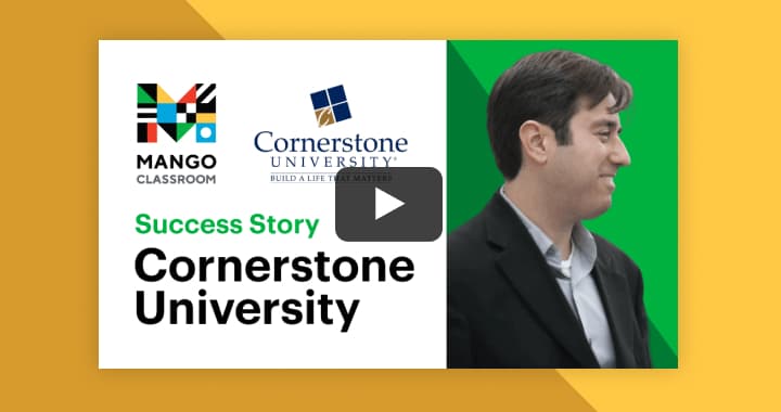 Title card from the Cornerstone University story video, with Dr. Michael Pasquale