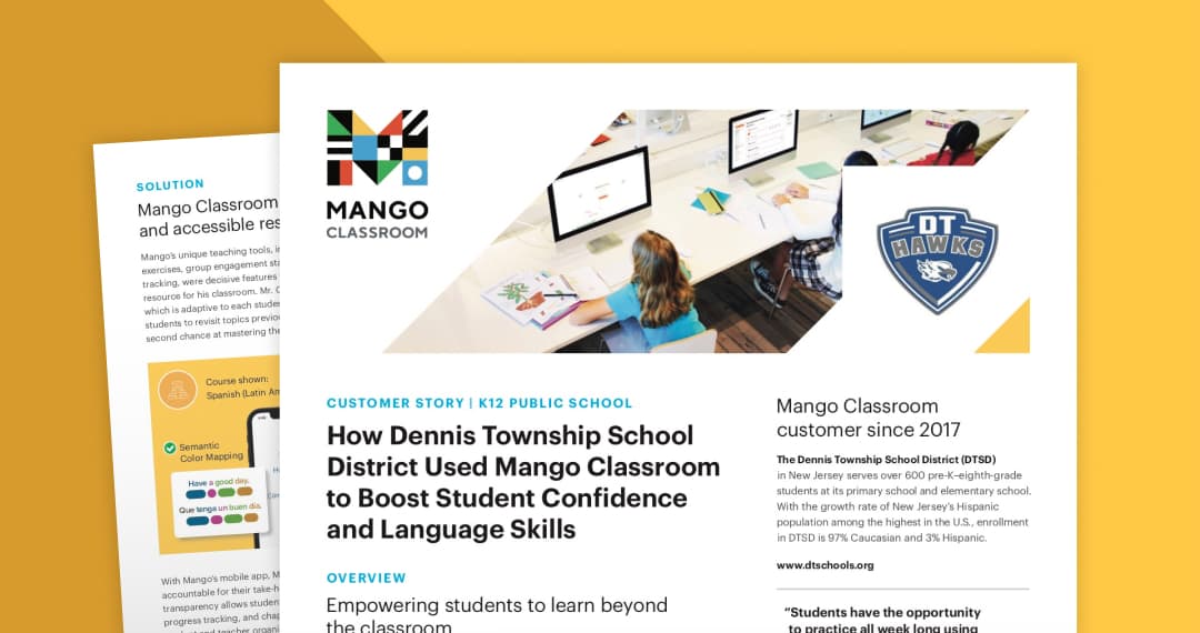 Cover of the Dennis Township case study: 'How Dennis Township School District used Mango Classroom to boost student confidence and language skills'