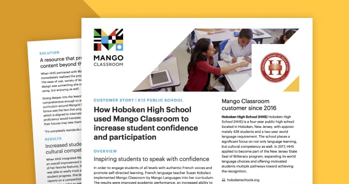 Cover of the Hoboken High School case study: 'How Hoboken High School used Mango Classroom to increase student confidence and participation'