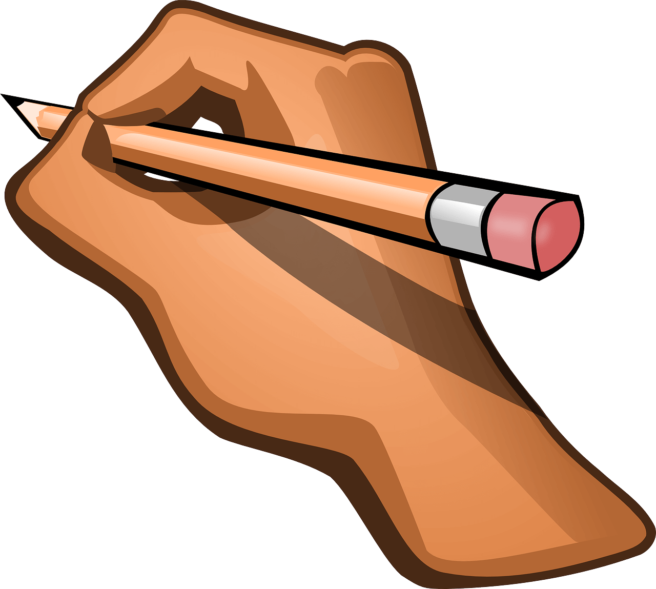 A stylized image of a hand holding a pencil
