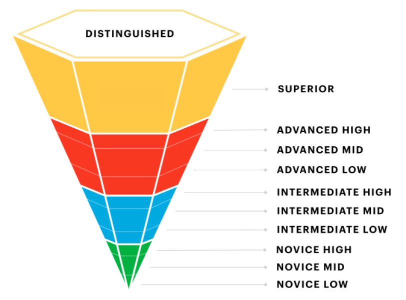 Graph showing the different classifications of language learners' proficiency.